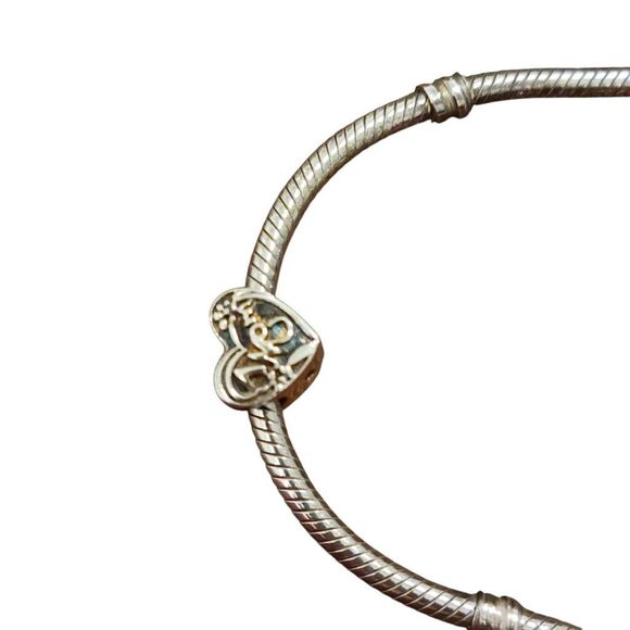Pandora Sterling Silver Large 8" Bracelet with #1 Mom Heart Charm never worn - Picture 4 of 15